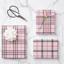 Rosa Buffalo Kariert Gingham im Set von 3 Geschenkpapier Set