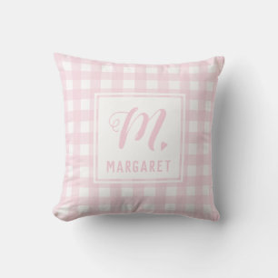 Rosa Buffalo Karierte Monogram Girls Name Kissen