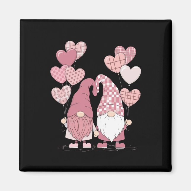 Rosa Buffalo Kariertes Herz Gnomes Valentinstag Magnet (Vorne)