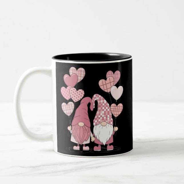 Rosa Buffalo Kariertes Herz Gnomes Valentinstag Zweifarbige Tasse (Links)