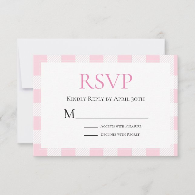 Rosa Buffalo Karo Wedding RSVP Karte (Vorderseite)