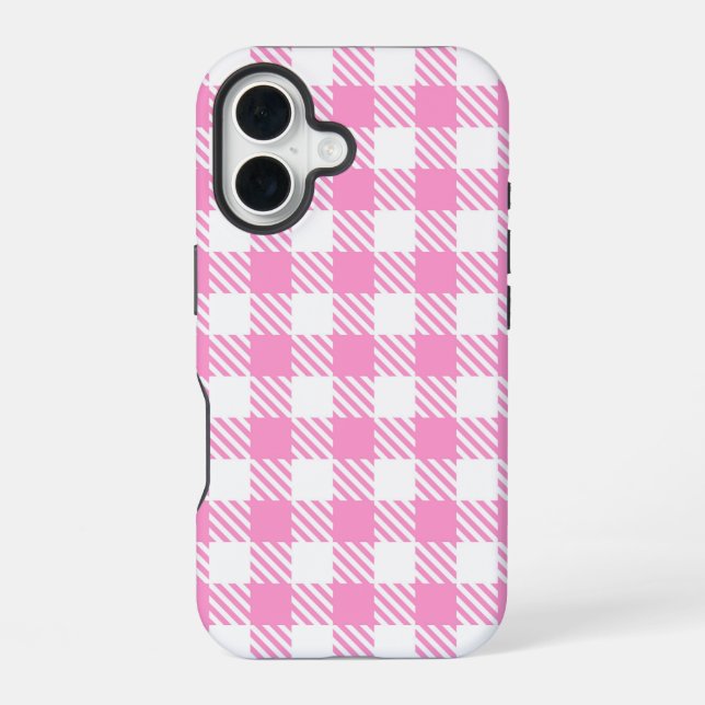 Rosa Büffel-Karo-Muster iPhone 16 Hülle (Rückseite)