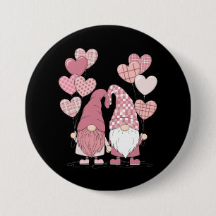 Rosa Büffelkariert Herz Gnome Valentinstag Button