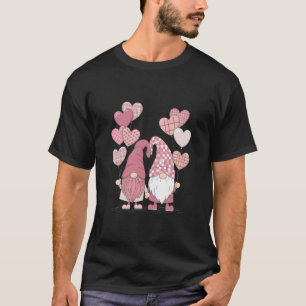 Rosa Büffelkariert Herz Gnome Valentinstag  T-Shirt