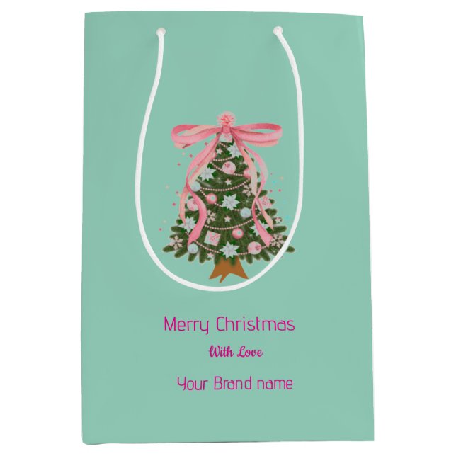 Rosa Bug Weihnachtsbaum Firmenname Mittlere Geschenktüte (Vorderseite)