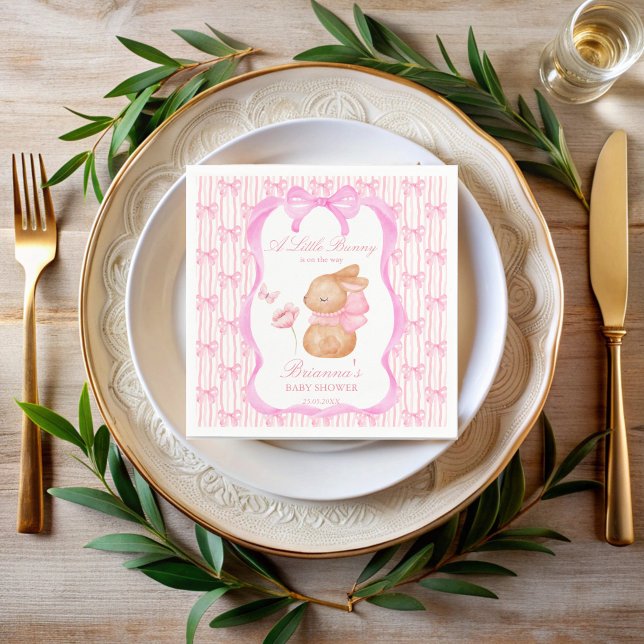 Rosa Bugbaby-Dusche mit Monogramm Serviette (Bunny pink bow girls baby shower monogrammed printed napkins personalized table decor)