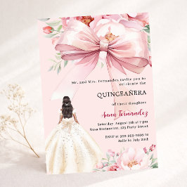 Rosa Bugblumen kleiden Quinceanera Einladung