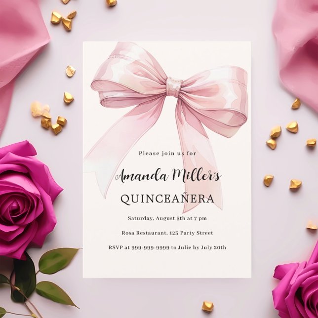 Rosa Bugcreme elegant Quinceanera Einladung (Von Creator hochgeladen)