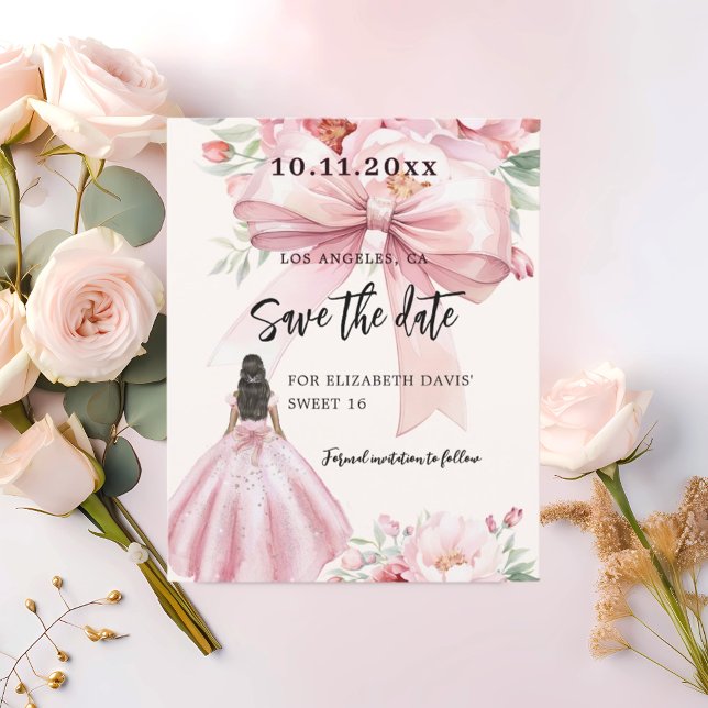 Rosa Bugcreme Kleid Sweet 16 Save the Date Karte (Von Creator hochgeladen)