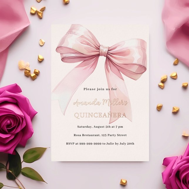 Rosa Bugcreme Rose Gold Quinceanera Luxus Folieneinladung (Von Creator hochgeladen)