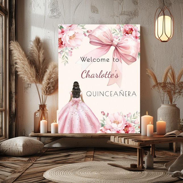 Rosa Bugcremesuppe Kleid Quinceanera Empfang Poster (Von Creator hochgeladen)
