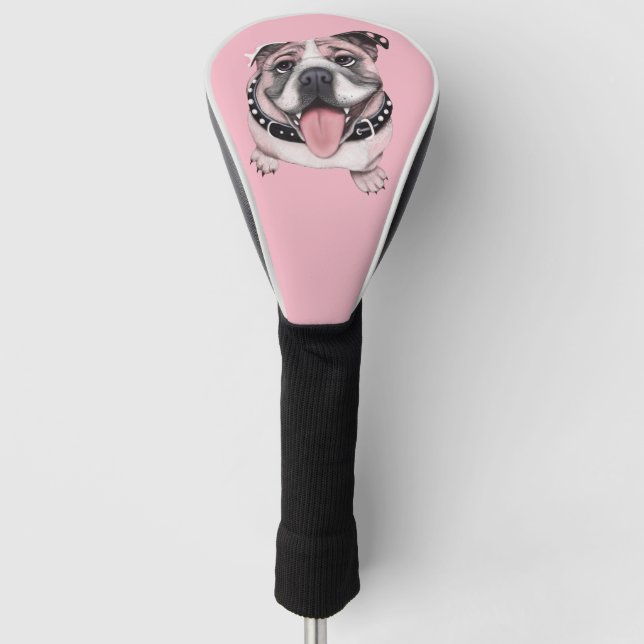 Rosa Bulldoggenhundgolf-Kopf-Abdeckung Golf Headcover (Vorderseite)