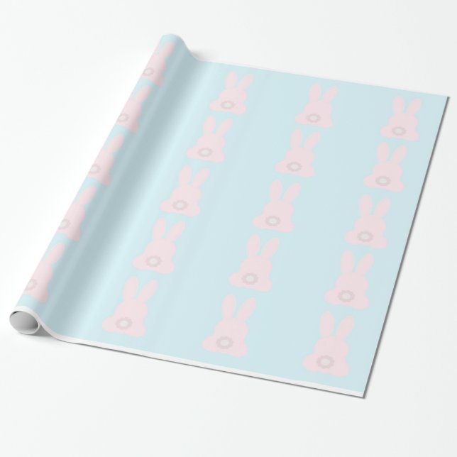 Rosa Bunnies auf blauem Wrapping Paper Geschenkpapier (Ungerollt)