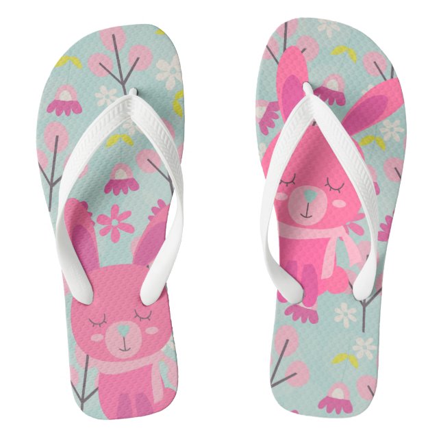Rosa Bunnies und Blume Flip Flops (Fußbett)
