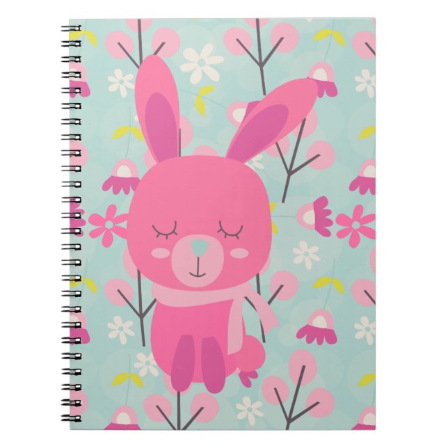 Rosa Bunnies und Blume Notizblock (Vorderseite)