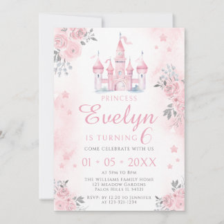 Rosa Burg Prinzessin Geburtstagsmädchen Einladung