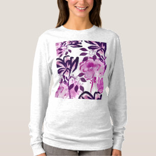 Rosa Burgund-Blume Botanisches Muster T-Shirt