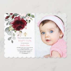 Rosa Burgund florales Foto Girl Einladung