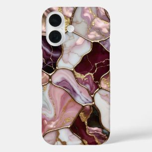 Rosa-Burgunder-Marmor-Handyhülle Gold Luxus iPhone 16 Hülle