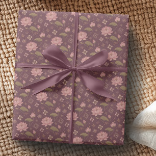Rosa Burgunder- und Antik-Gold-Lotus-Geschenkverpa Geschenkpapier