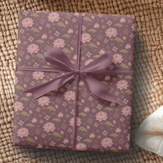 Rosa Burgunder- und Antik-Gold-Lotus-Geschenkverpa Geschenkpapier