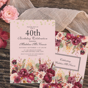 Rosa-burgunderrote Blumen mit goldenem Glitter zum Einladung