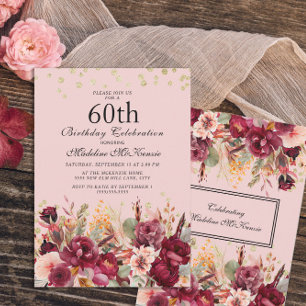 Rosa-burgunderrote Blumen mit goldenem Glitter zum Einladung