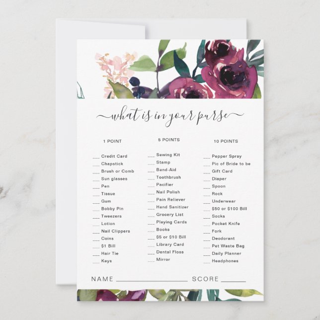 Rosa Burgundy Flora Was ist in Ihrer puren Spielka Dankeskarte (Vorderseite)