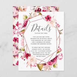 Rosa Burgundy Geometric Terrarium Wedding Details Einladung