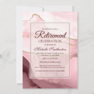 Rosa Burgundy Gold Marble Agate Retirement Party Einladung