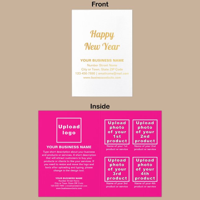 Rosa Business-Markenbezeichnung auf "New Year Foil Folienkarte (Pink business brand with products or services on Christmas folded foil card.)