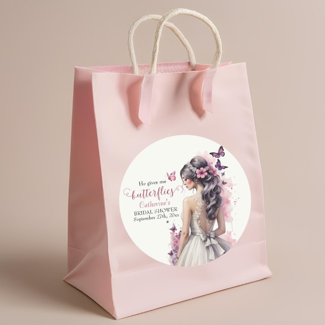 Rosa Butterfliegen Blumenzwiebelgezwitscher Brautp Runder Aufkleber (Von Creator hochgeladen)