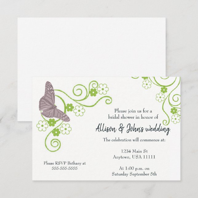 Rosa Butterfly Brautparty laden Einladung (Vorne/Hinten)