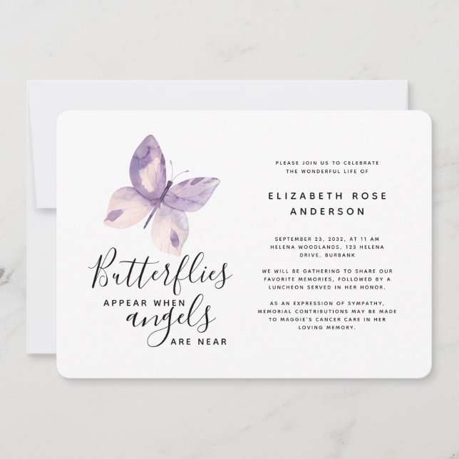 Rosa Butterfly | Feiern des Lebens Einladung (Vorderseite)