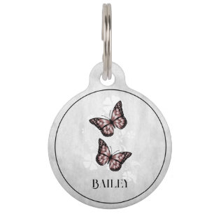 Rosa Butterfly Floral Round Pen Tag Haustiermarke