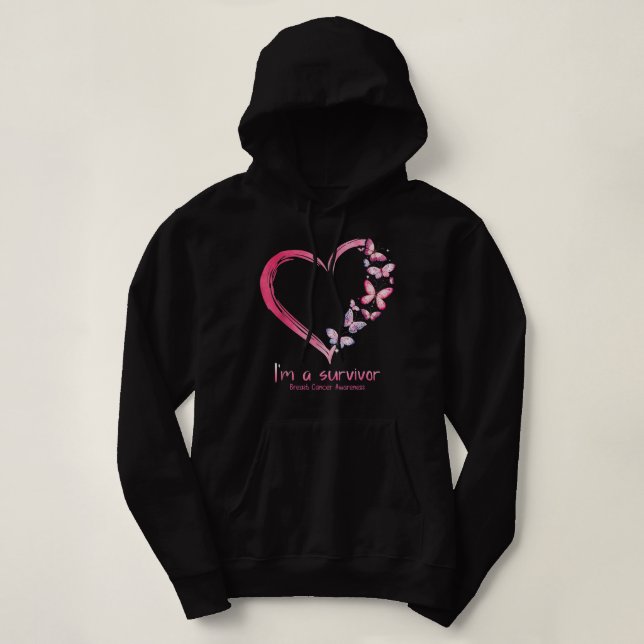 Rosa Butterfly Herz Ich bin ein Überlebender Brust Hoodie (Design vorne)