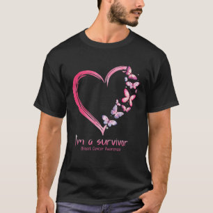 Rosa Butterfly Herz Ich bin ein Überlebender Brust T-Shirt