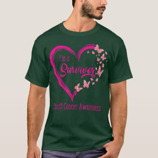 Rosa Butterfly Herz Ich bin ein Überlebender Brust T-Shirt