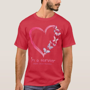 Rosa Butterfly Herz Ich bin ein Überlebender Brust T-Shirt