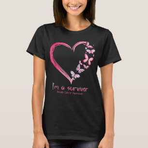 Rosa Butterfly Herz Ich bin ein Überlebender Brust T-Shirt
