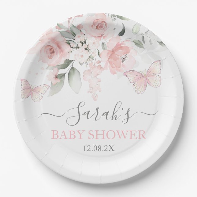 Rosa Butterfly Pappteller (Vorderseite)