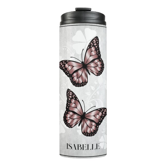 Rosa Butterfly Personalisiert Thermosbecher (Vorderseite)
