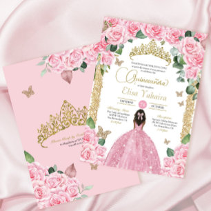 Rosa Butterfly Rose Blumenprinzessin Quinceanera Einladung