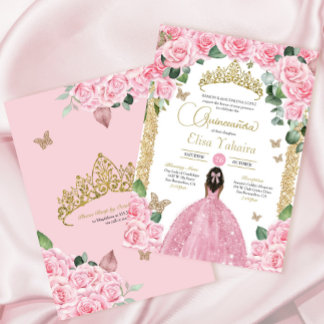 Rosa Butterfly Rose Blumenprinzessin Quinceanera Einladung