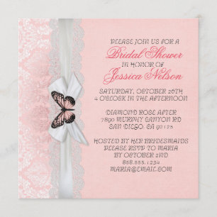 Rosa Butterfly-Schnürsenkel Ribbon Damask Brautpar Einladung