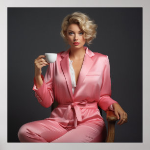 Rosa Button-Up Girl Model Portrait Office Frau Poster