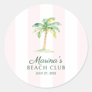 Rosa Cabana-Streifen Palm Beach Club-Geschenk Runder Aufkleber