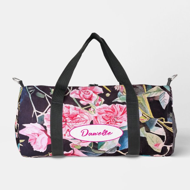 Rosa Cabbage-Rose-Blumenmuster-Wasserfarbe Mädchen Duffle Bag (Vorderseite)