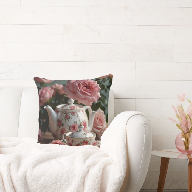 Rosa Cabbage Rose Teewurfkissen Kissen (Liege)