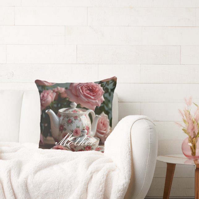 Rosa Cabbage Rose Teewurfkissen Kissen (Liege)